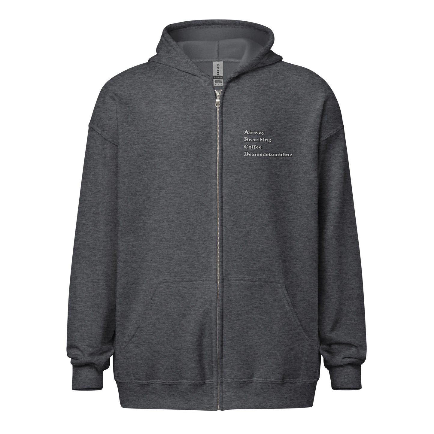 ABCD Embroidered Zip-Up Hoodie