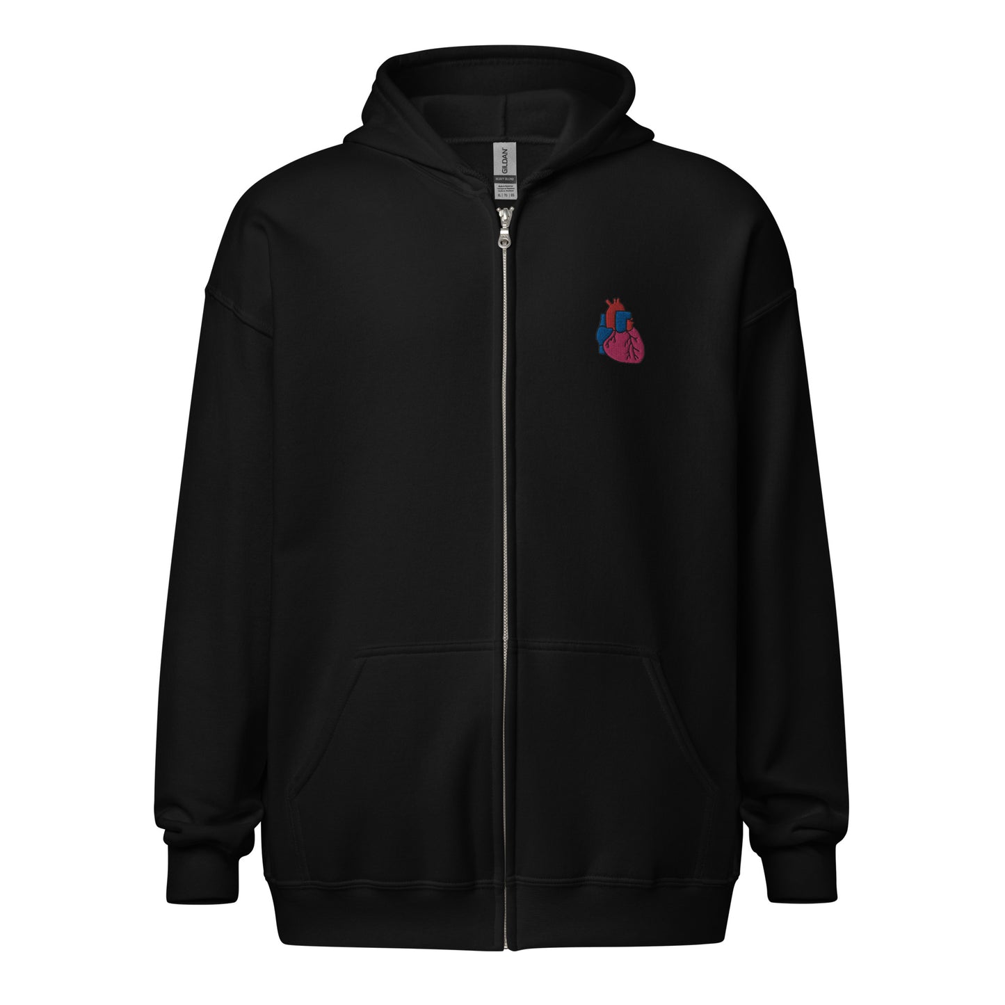 Heart Embroidered Zip-Up Hoodie