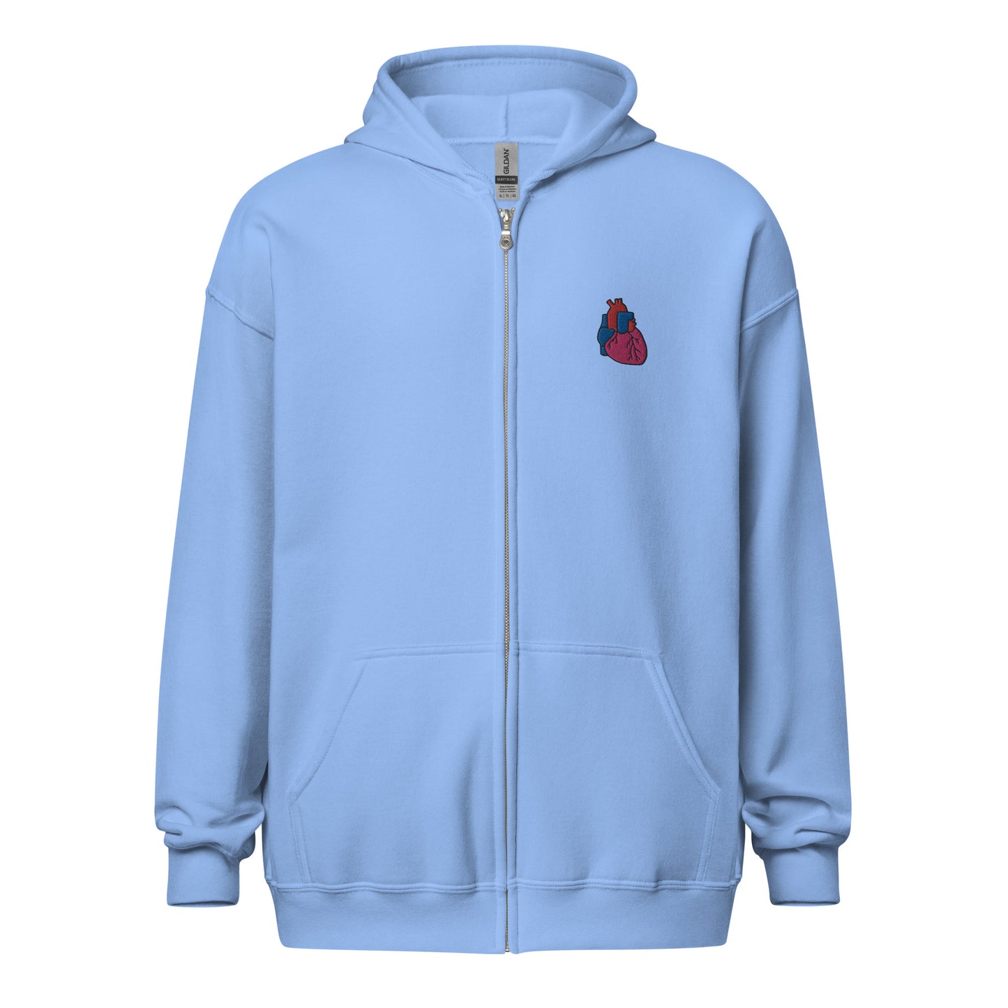 Heart Embroidered Zip-Up Hoodie