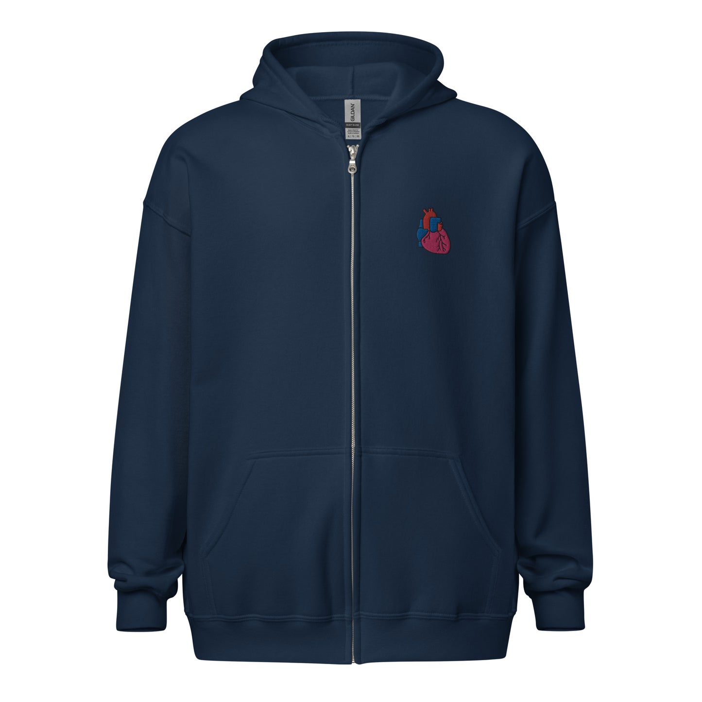 Heart Embroidered Zip-Up Hoodie