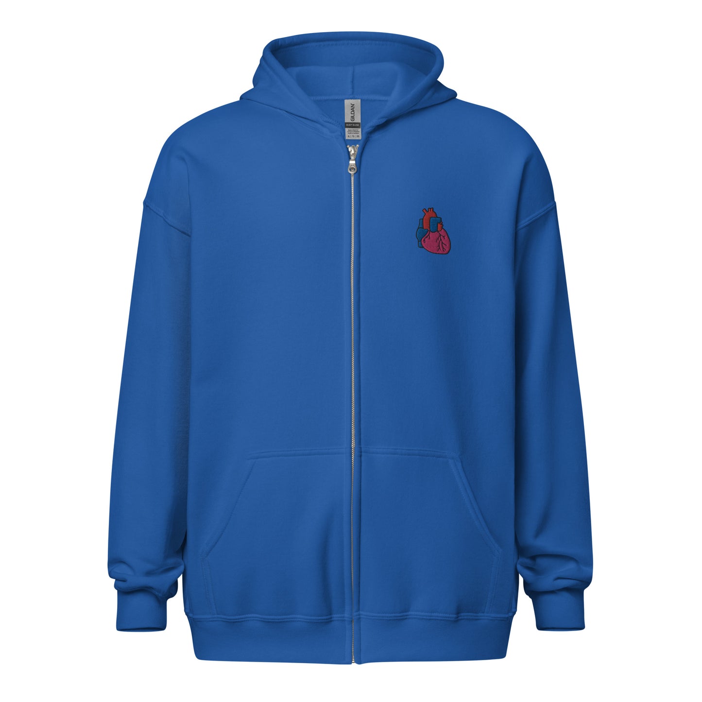 Heart Embroidered Zip-Up Hoodie