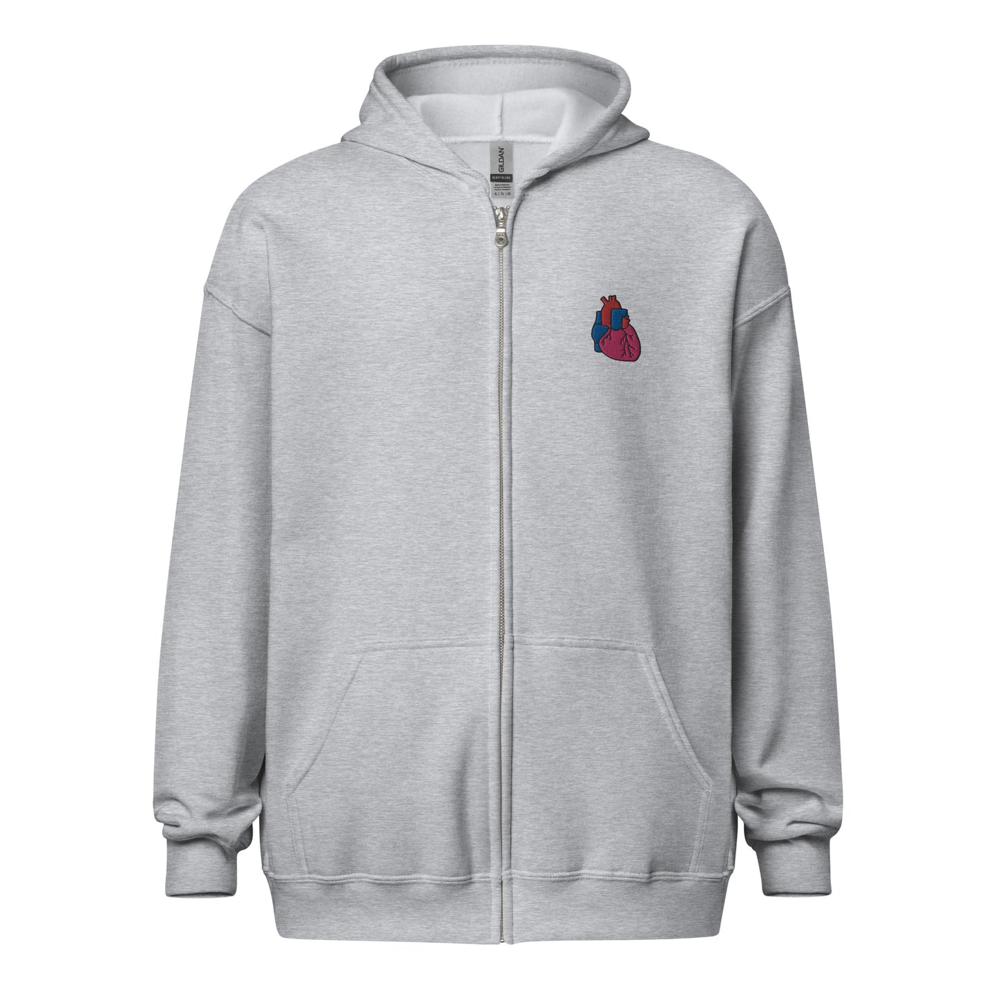 Heart Embroidered Zip-Up Hoodie