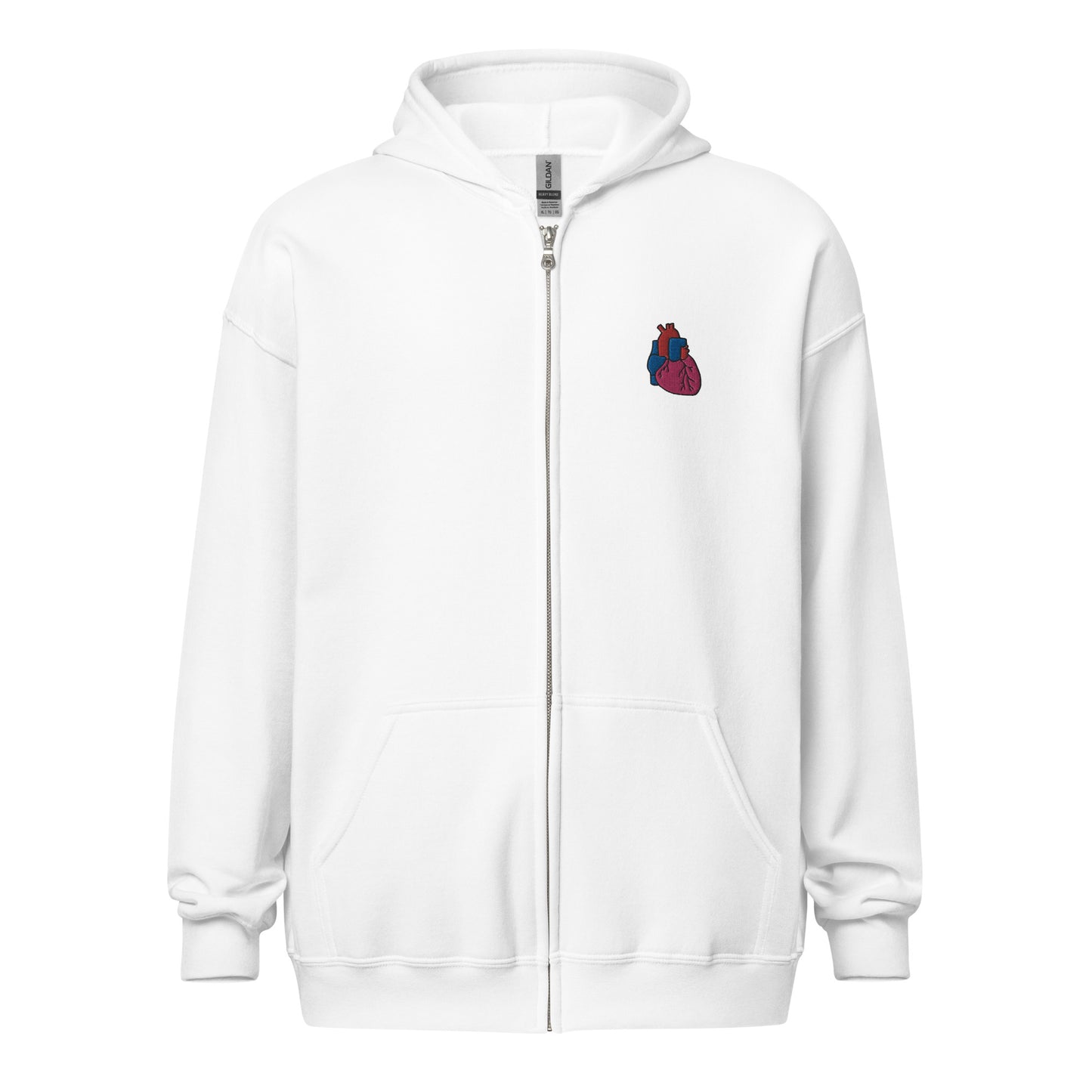 Heart Embroidered Zip-Up Hoodie